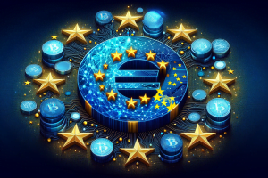 DALL·E 2023 11 30 13.50.31 A conceptual digital illustration representing the Markets in Crypto Assets MiCA Regulation in the European Union. The image should depict a harmoni